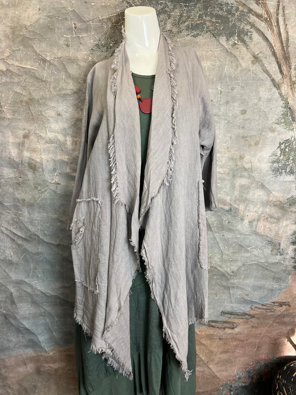 31037 Linen Frayed Midi Duster