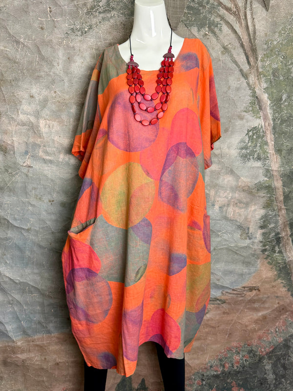 90847C Painterly Bubbles Dress-Orange Kiss