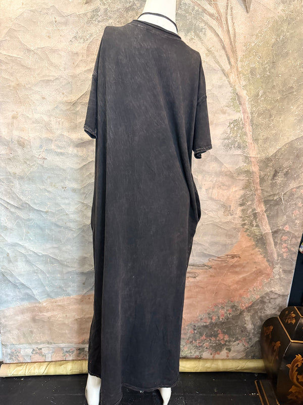 T839 Short Sleeve T-Shirt Dress-Black/Indian