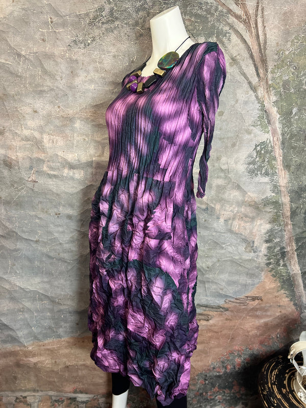 ACD544 3/4 Slv Smash Dress-Purple Leaf