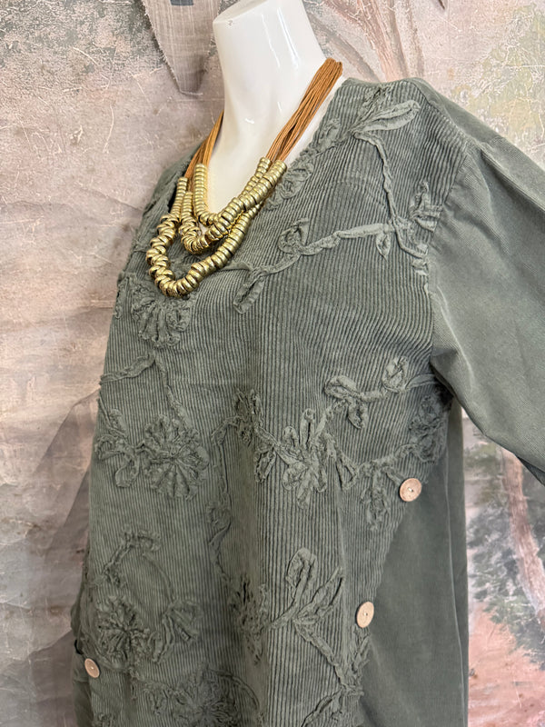91983A-62 Buttoned Stitch Tunic-Olive