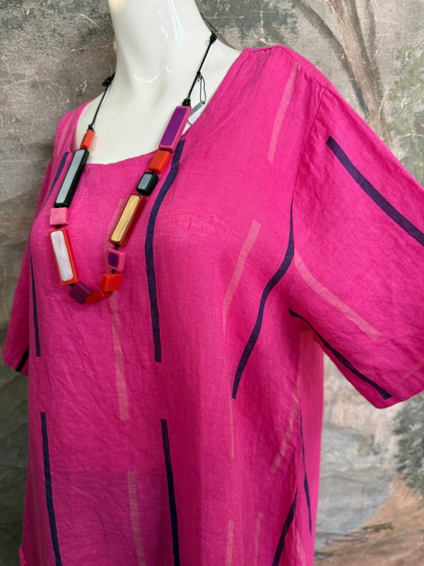 91307S Ruffle Stripe Tunic-Fuchsia