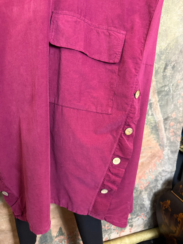 91805 Corduroy Button Dress-Burgundy
