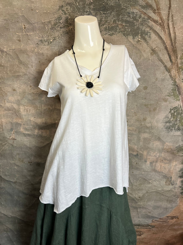 3161 V-Neck Raw Edge Tee-White