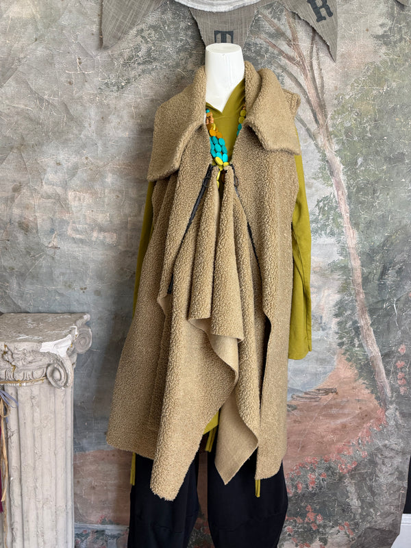92185-62 FW Faux Shearling Vest-Camel