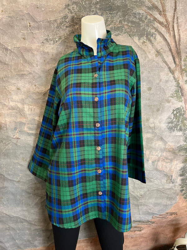 PL88-739 Mad For Plaid BF Shirt-Green