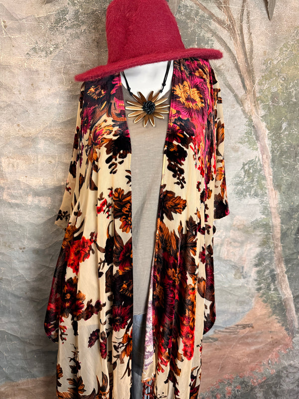 5824 Burnt Velvet Floral Kimono