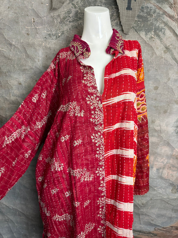 1013w Long Kurta Shirt Dress-Hazel