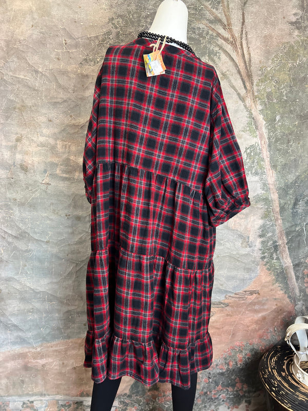 5543 Baby Doll Flannel Top-RED PLAID