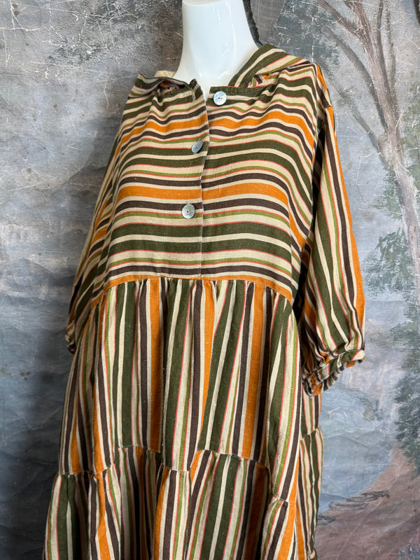 5569 Judy Hoodie Short Dress-Autumn Stripe