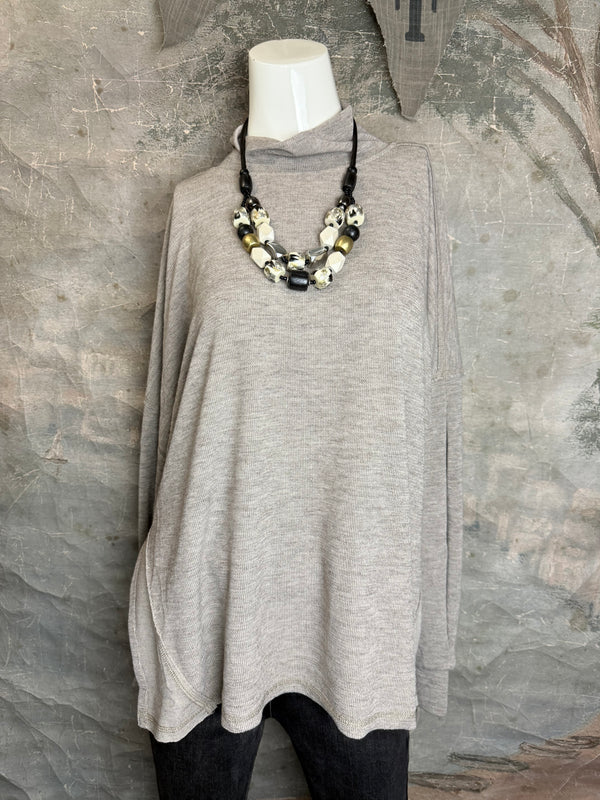 25690 Knit Mock Neck Top-Khaki