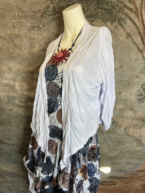23066 Crinkle Tie Cardigan-White