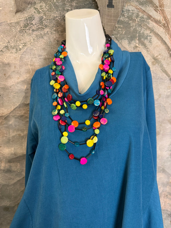 6512AU Cowlneck Bubble Dress-TEAL