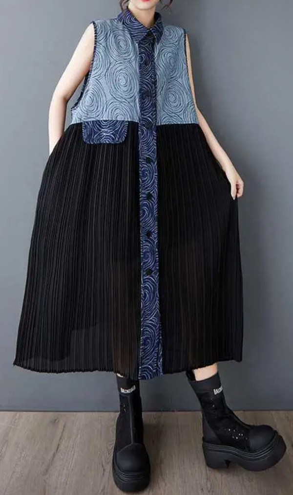 0709 Pleated Vest Denim Duster