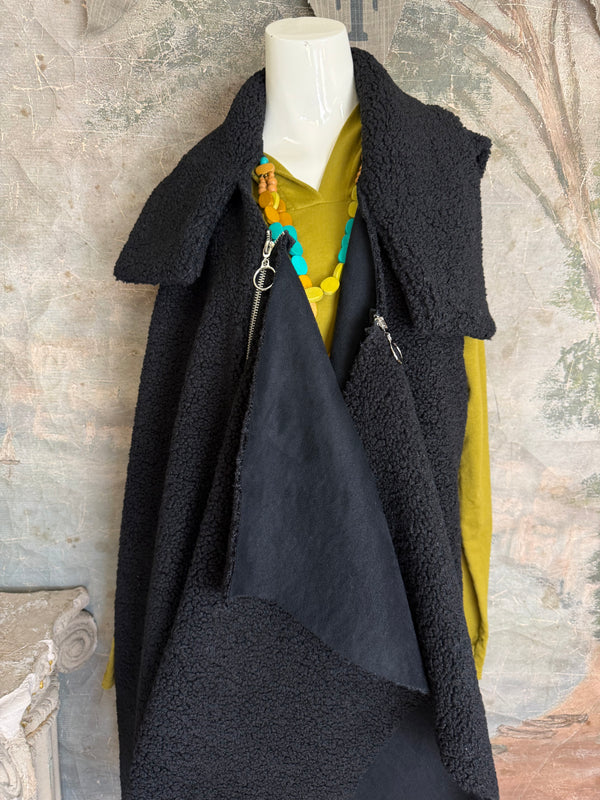 92185-62 FW Faux Shearling Vest-Black