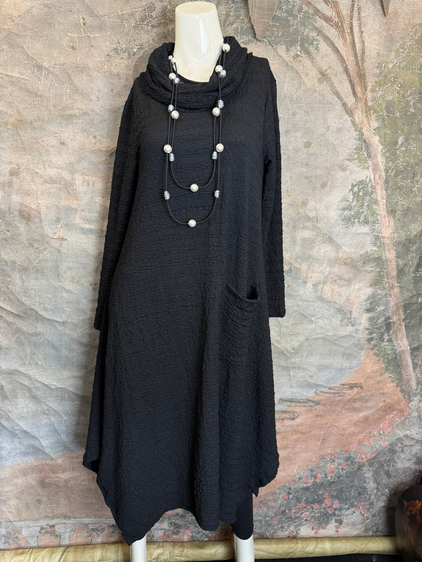 D535 Waffle Knit Cowlneck Dress