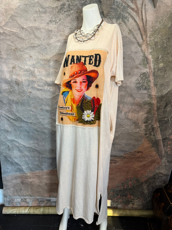 T839 Short Sleeve T-Shirt Dress-Cream/Yeehaw