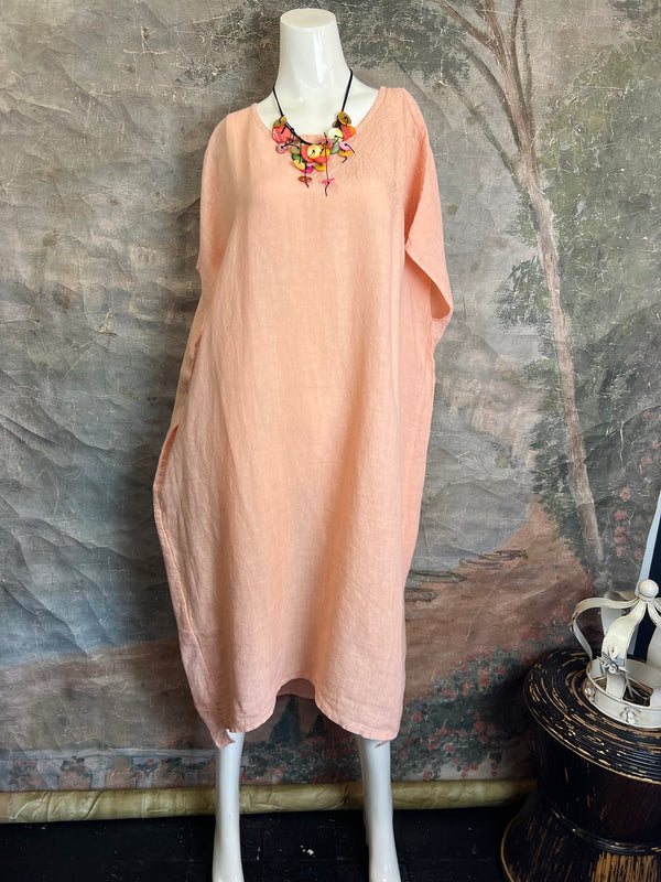 DDY670 Embroidered Boxy Dress-Melon