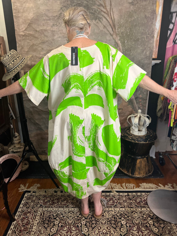 91907 ART Brush Stroke Dress-Kiwi