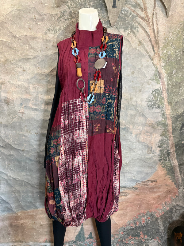 25532 Crushed Mockneck Dress-Wine