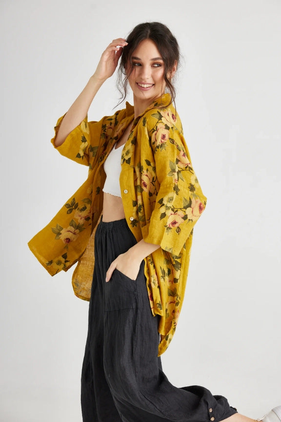 5202 Teddy Floral Shirt-Mustard