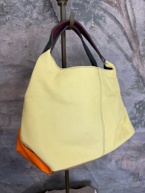 Soruka Agatha navy blue recycled leather crossbody bag with burgundy handle and orange lining, Barcelona handcrafted - 7