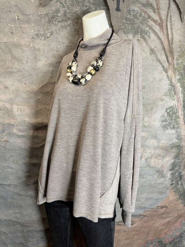 25690 Knit Mock Neck Top-Khaki