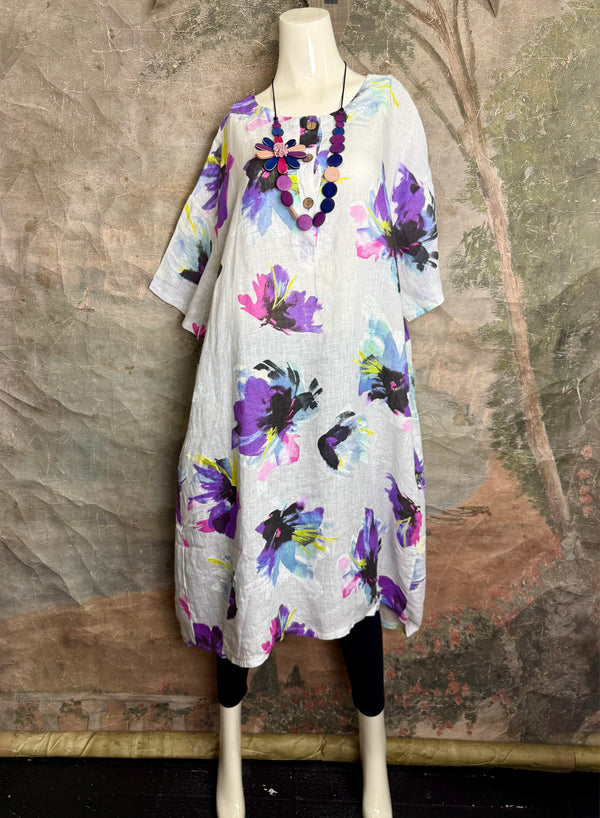 91877-52 Artful Bloom Dress-White
