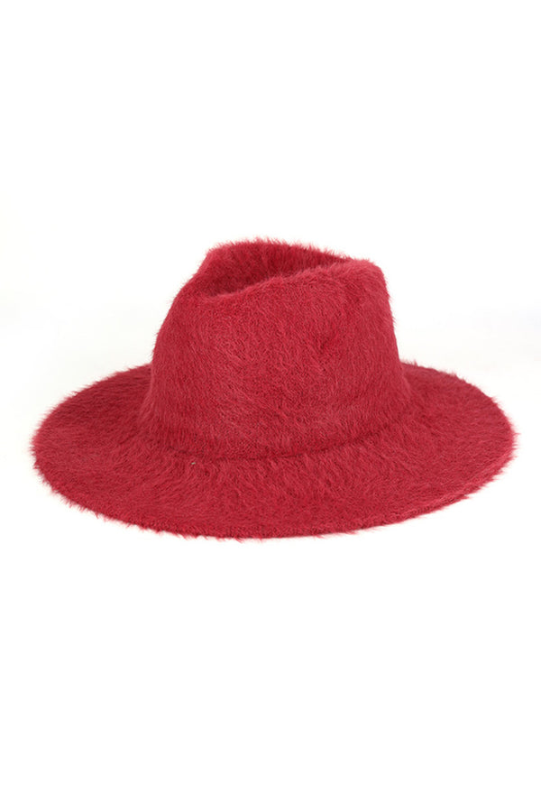 Fuzzy Palin Fedora Hat-Burgundy