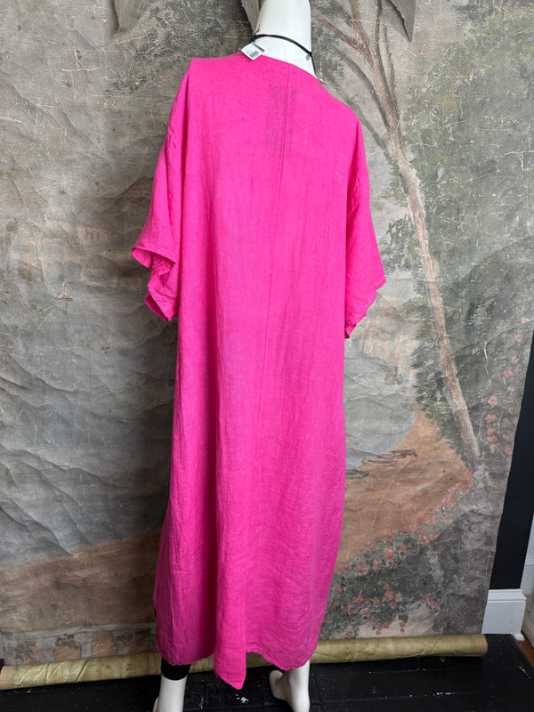90617P-23 Linen Paint Dress-Fuchsia