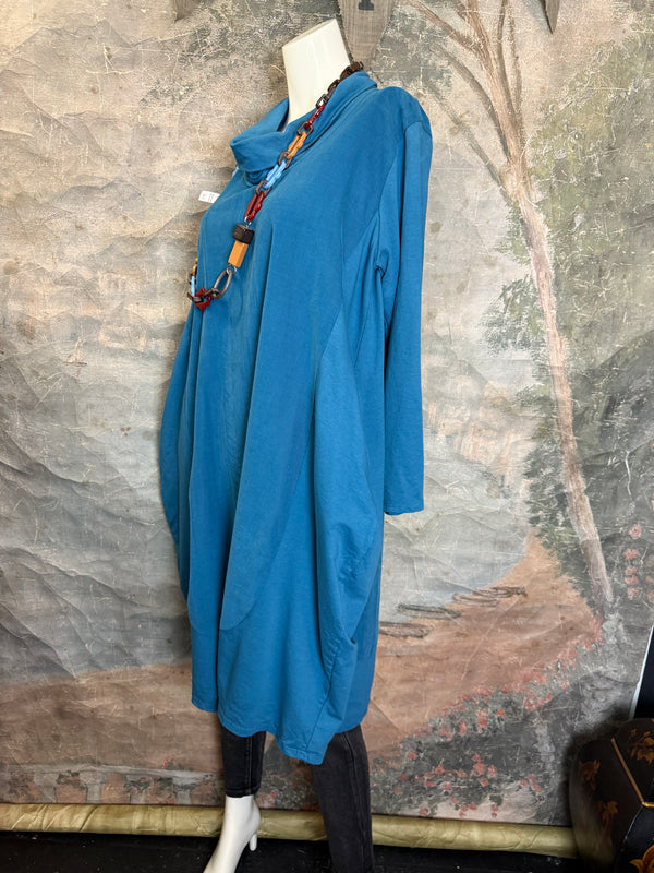 6512AU Cowlneck Bubble Dress-TEAL