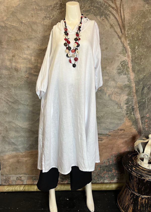 HLD946 Hooded Dress-White