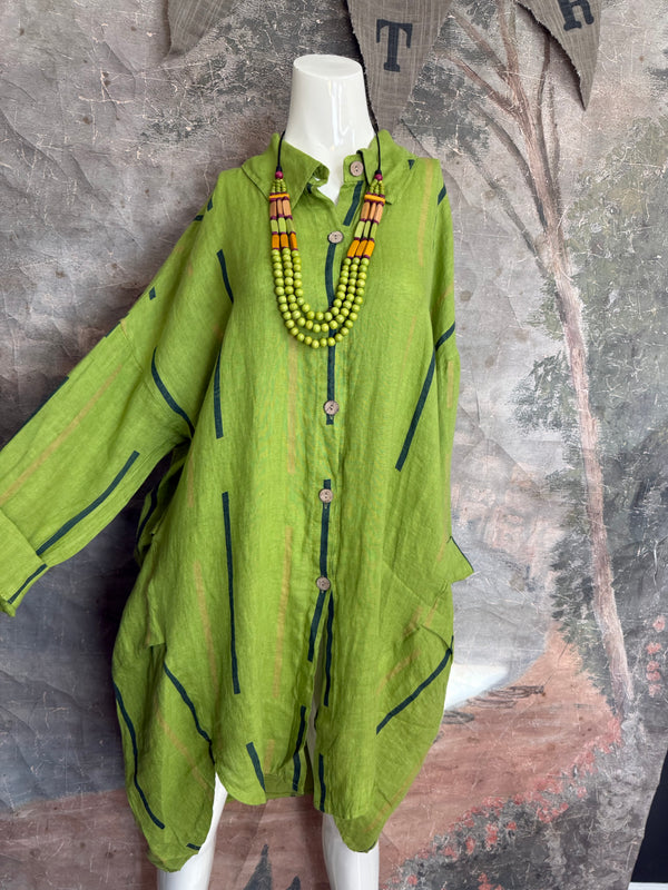 91750S Stripe Big Shirt-KIWI