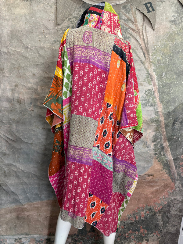 1012w Kantha Poncho Hoodie Dress-1