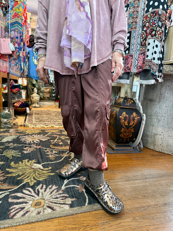 3696 Charmeuse Satin Cargo Pant-Brown