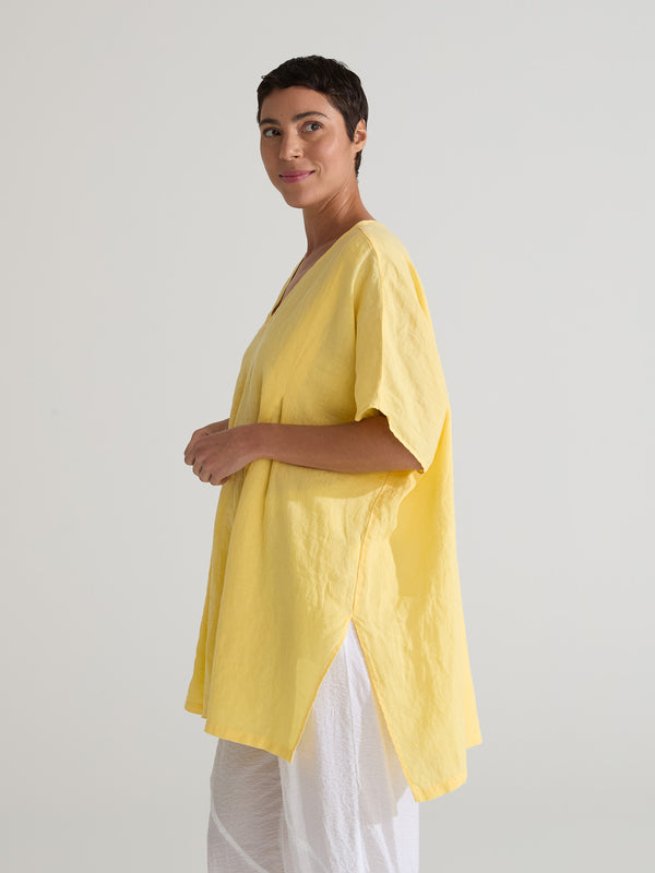6039 O'Size Linen Pleated Tunic-Clay