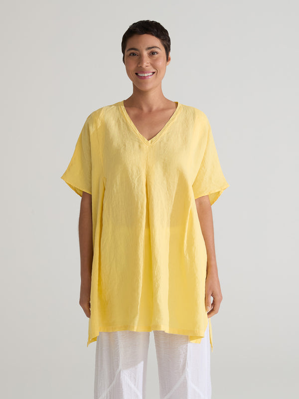 6039 O'Size Linen Pleated Tunic-Clay