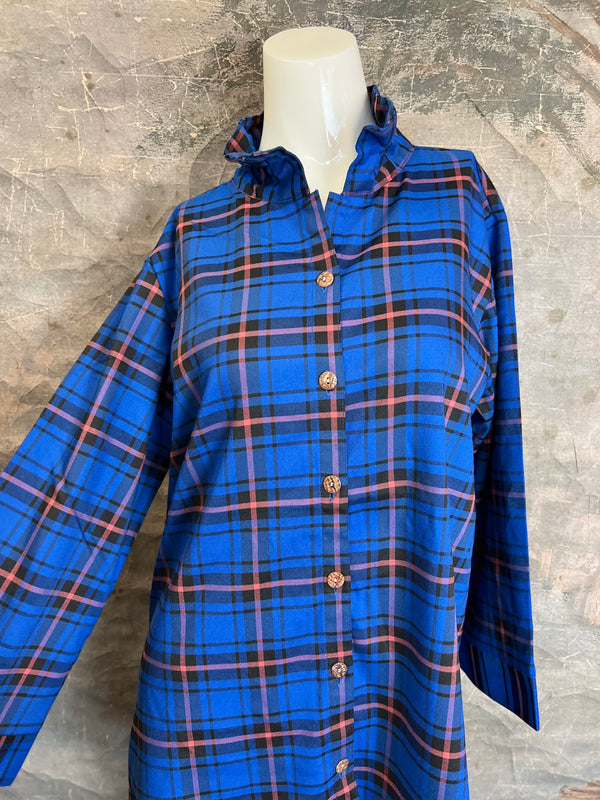 PL88-739 Mad For Plaid BF Shirt-Blue