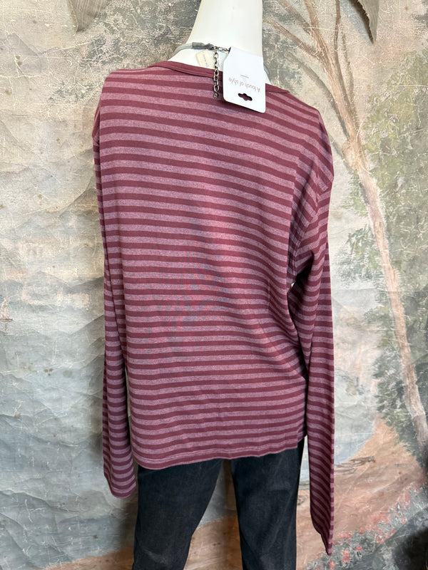 8555-1045 Stripe Lg/Slv Tee-Red Indigo