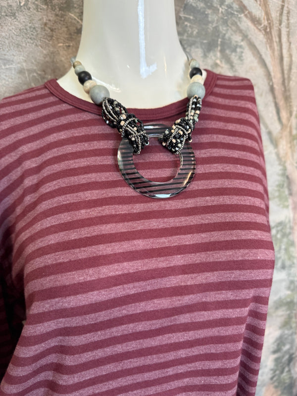 8555-1045 Stripe Lg/Slv Tee-Red Indigo