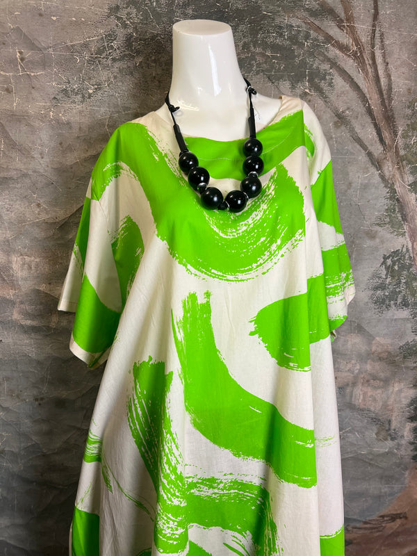 91907 ART Brush Stroke Dress-Kiwi