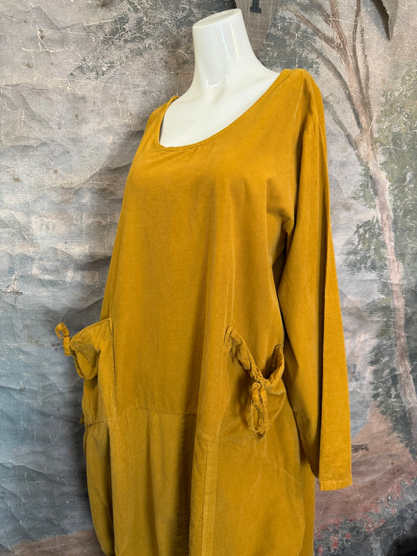 92003 Corduroy Pocket Dress-Mustard