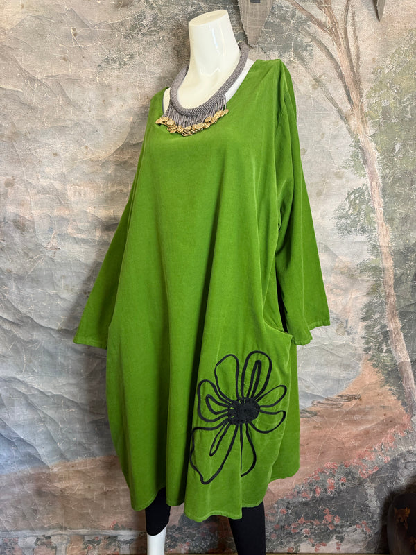 90847 Corduroy Sunflower Dress-Kiwi