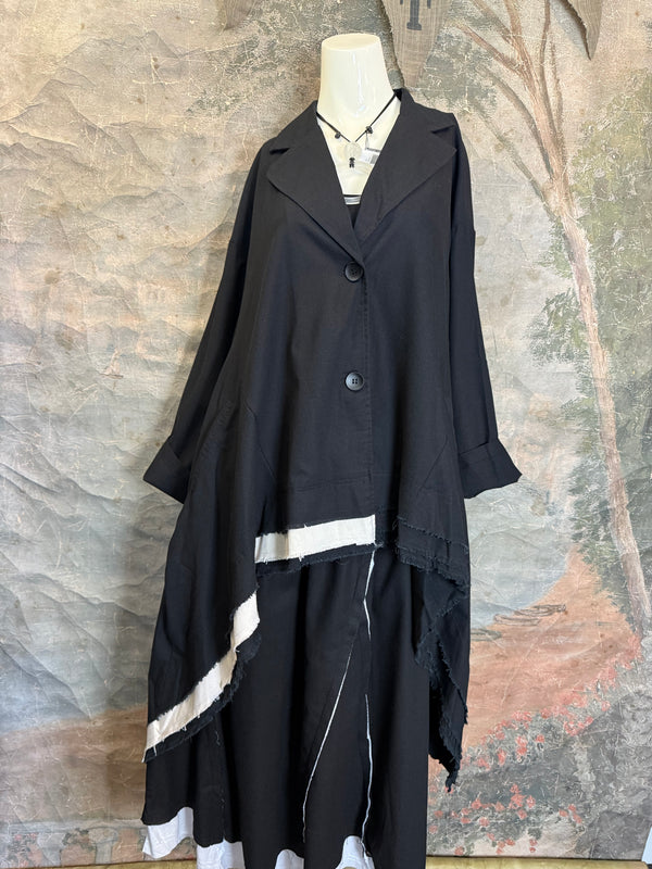 32302 Med to Long Blazer Jkt W/Trim-Black