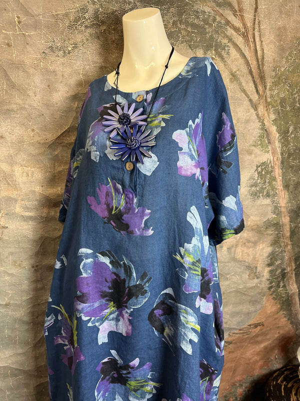 91877-52 Artful Bloom Dress-Blue