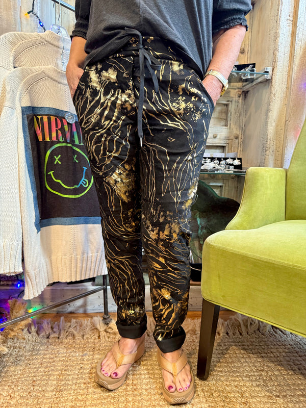 0A910 Pull On Stretch Pants-Animal/Black