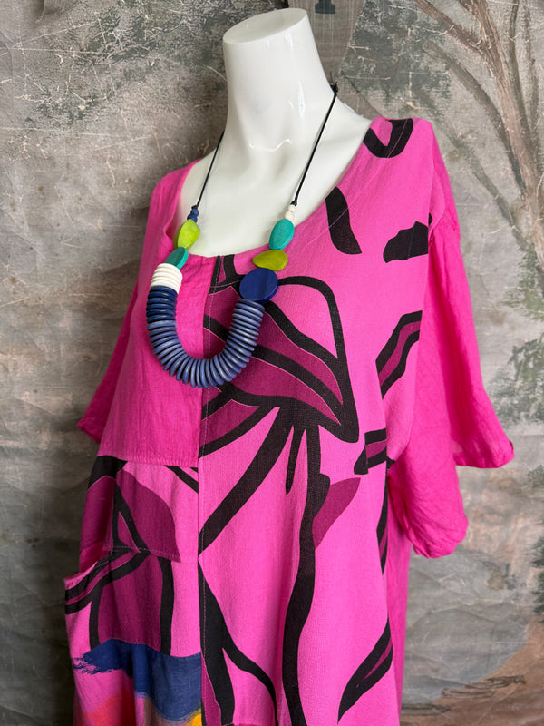 90617P-23 Linen Paint Dress-Fuchsia