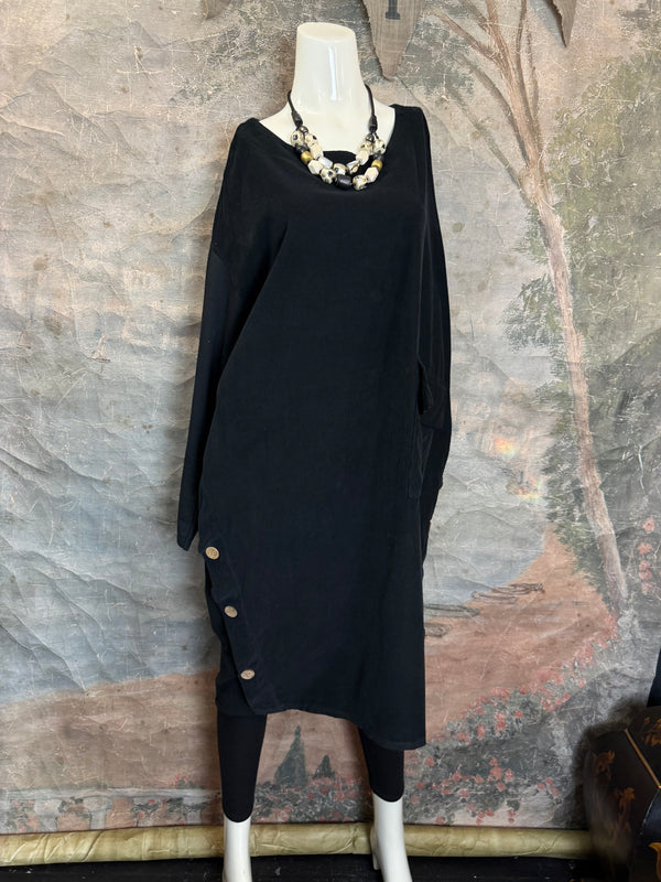 91805 Corduroy Button Dress-Black