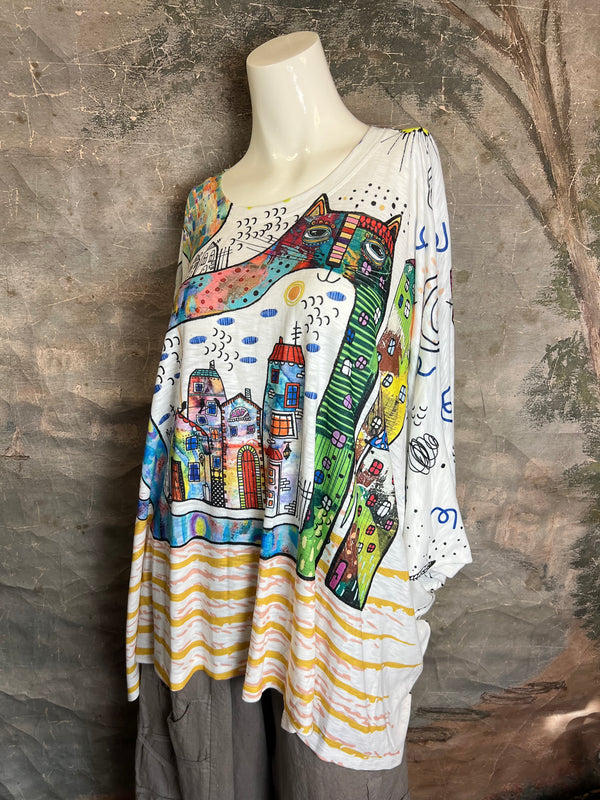 T1369K White Knit Whimsy Top-Whiskers CIty Meow Town