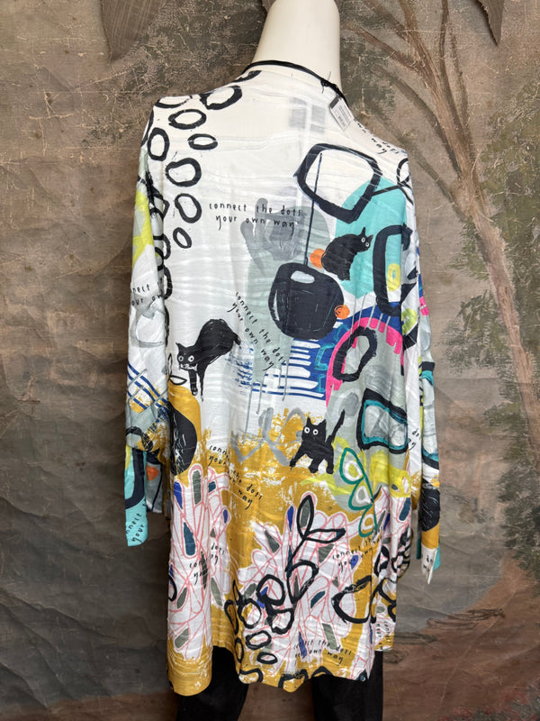 T1514 Long Slv Dolman Top/Tunic-Curious Kitty
